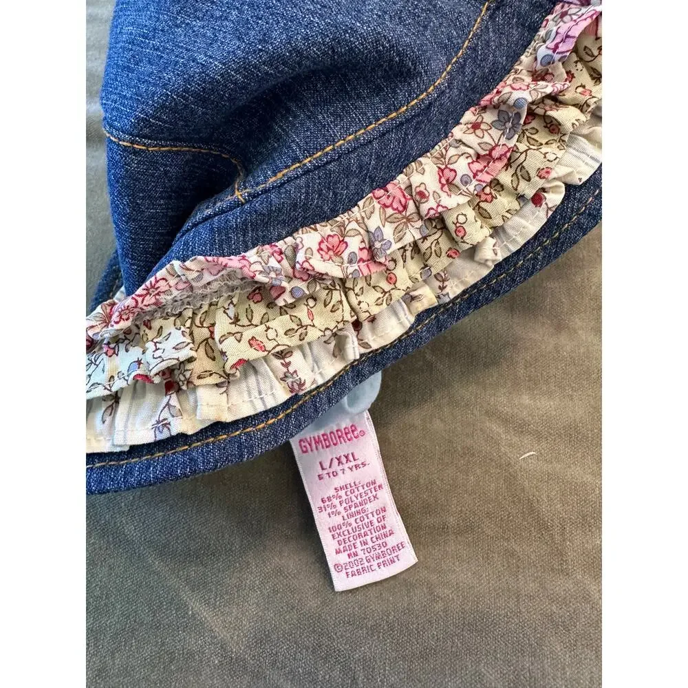 Vintage Gymboree Denim Bucket Hat Floral Ruffle Accent Kids 5-7